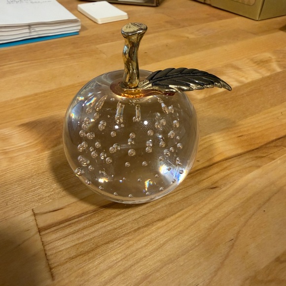 Other - Vintage Silverstri Glass Apple Paperweight With Brass Stem